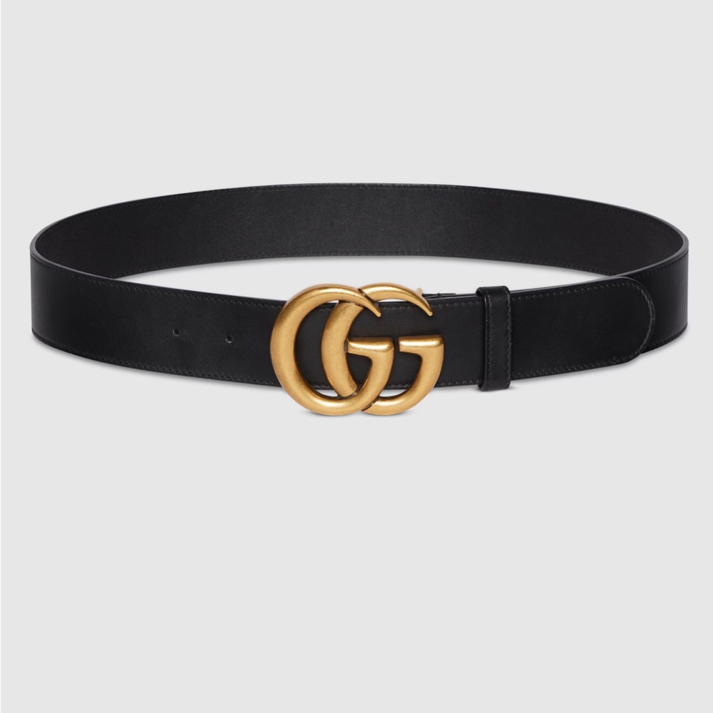 Gucci Black Leather Belt with Gold GG Buckle